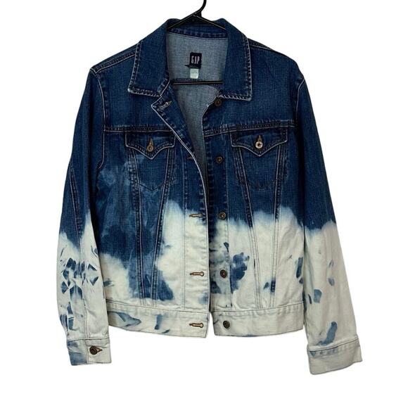 Gap Women’s Ombré Gradient Blue and White Denim Jacket Size XL Casual Layering - Picture 1 of 8